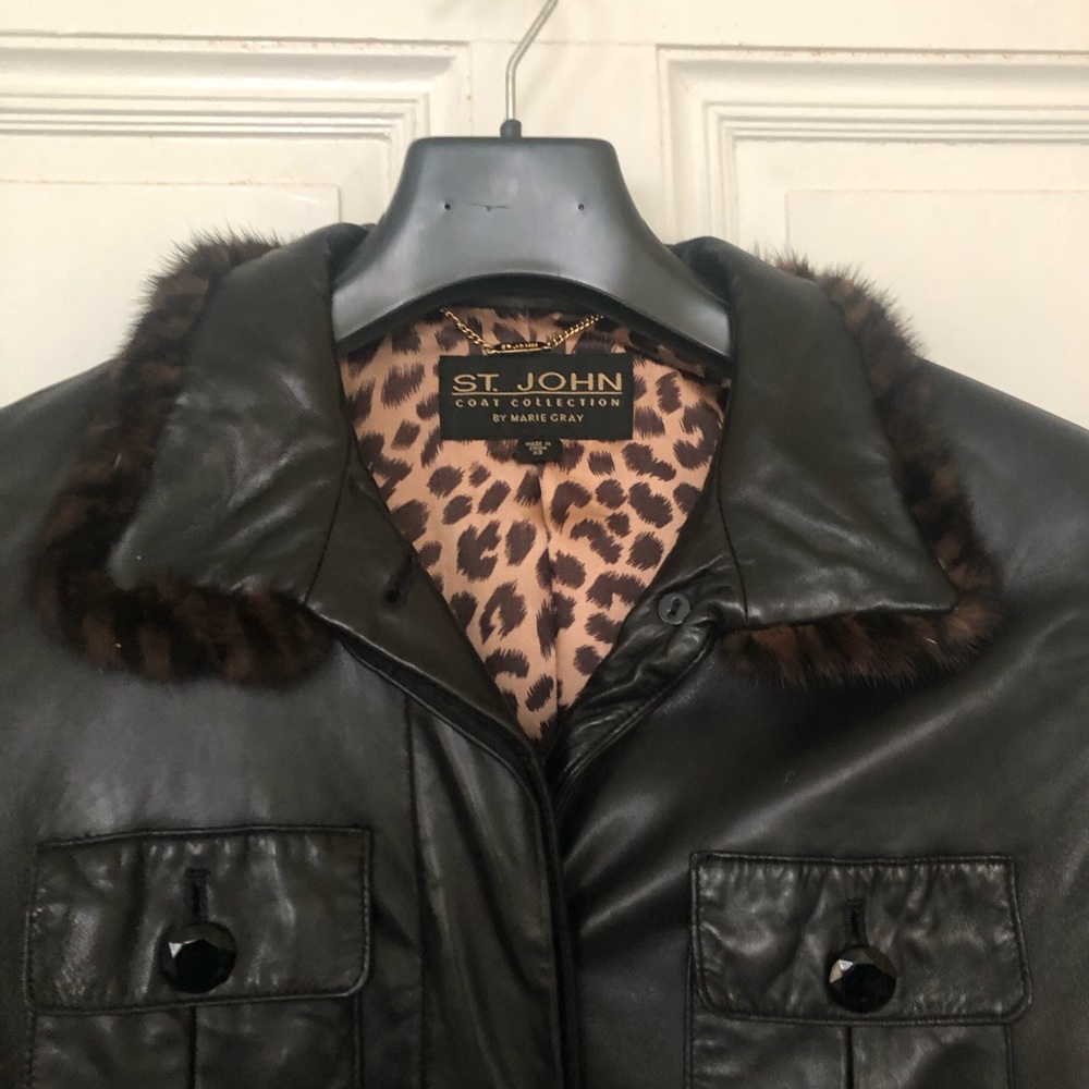 Leather Jacket, St. John, Marie Gray black 3/4 Lenght - Picture 2 of 5